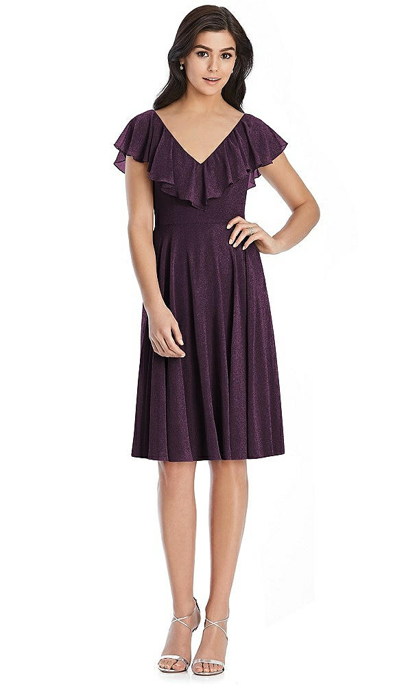 Front View - Aubergine Silver After Six Shimmer Bridesmaid Dress 6796LS