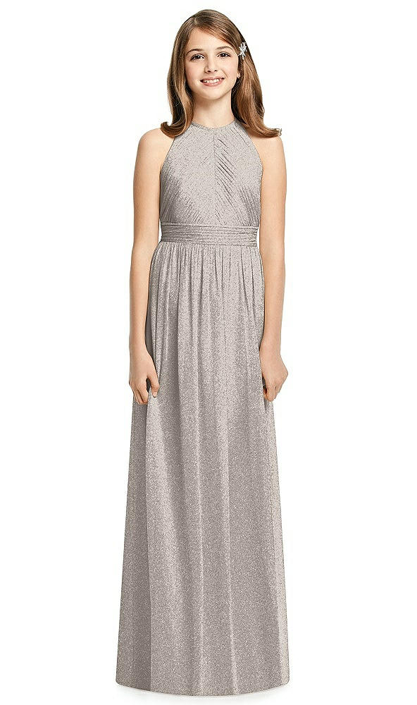 Front View - Taupe Silver Dessy Shimmer Junior Bridesmaid Dress JR539LS