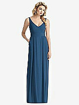 Front View Thumbnail - Dusk Blue Sleeveless Pleated Skirt Maxi Dress with Pockets
