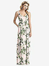 Front View Thumbnail - Palm Beach Print Sleeveless Pleated Skirt Maxi Dress with Pockets