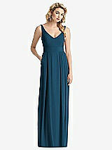 Front View Thumbnail - Atlantic Blue Sleeveless Pleated Skirt Maxi Dress with Pockets