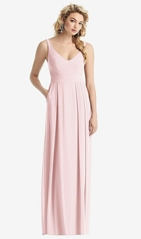 Front View - Ballet Pink Sleeveless Pleated Skirt Maxi Dress with Pockets