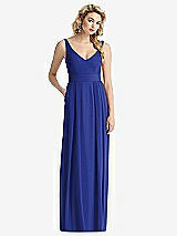 Front View Thumbnail - Cobalt Blue Sleeveless Pleated Skirt Maxi Dress with Pockets