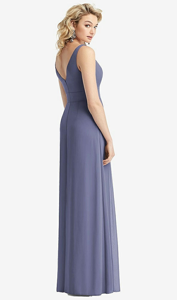 Back View - French Blue Sleeveless Pleated Skirt Maxi Dress with Pockets