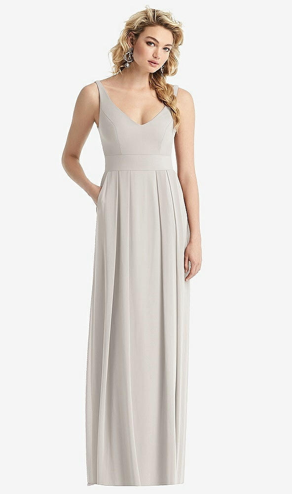 Front View - Oyster Sleeveless Pleated Skirt Maxi Dress with Pockets