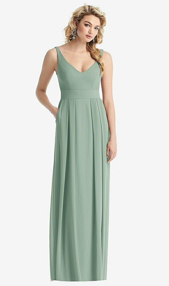 Front View - Seagrass Sleeveless Pleated Skirt Maxi Dress with Pockets