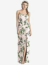 Rear View Thumbnail - Palm Beach Print Cowl-Back Double Strap Maxi Dress with Side Slit