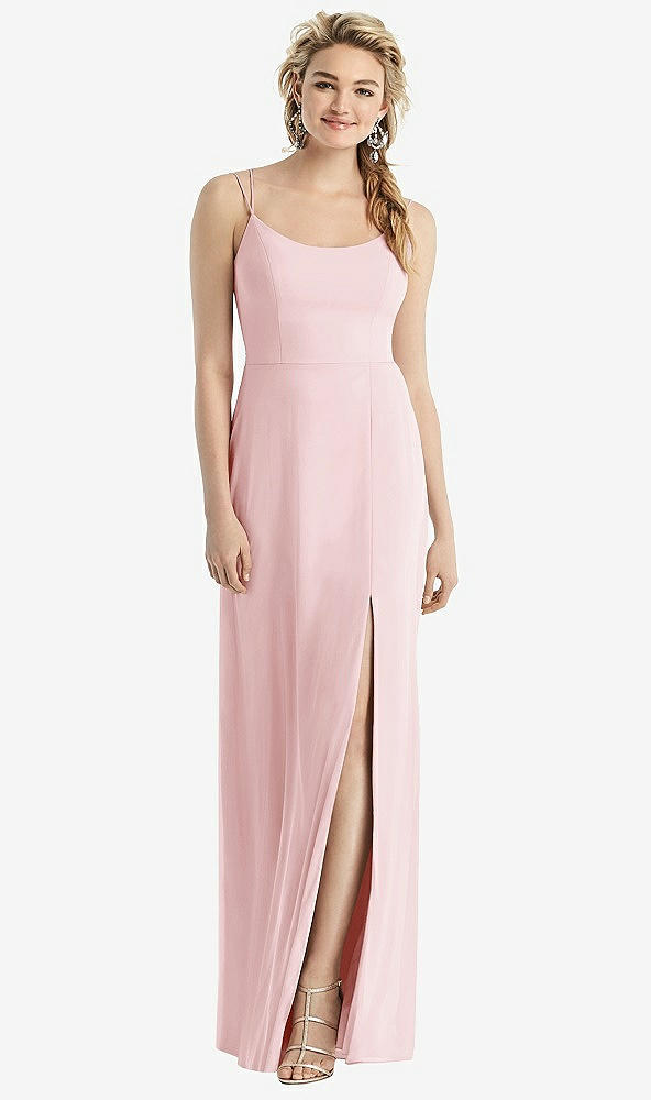 Back View - Ballet Pink Cowl-Back Double Strap Maxi Dress with Side Slit