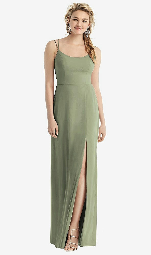 Back View - Sage Cowl-Back Double Strap Maxi Dress with Side Slit