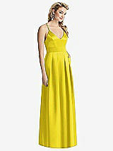 Front View Thumbnail - Citrus Pleated Skirt Satin Maxi Dress with Pockets