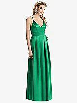 Front View Thumbnail - Pantone Emerald Pleated Skirt Satin Maxi Dress with Pockets