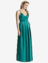 Front View Thumbnail - Jade Pleated Skirt Satin Maxi Dress with Pockets