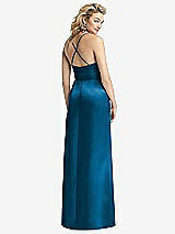 Rear View Thumbnail - Ocean Blue Pleated Skirt Satin Maxi Dress with Pockets