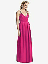 Front View Thumbnail - Think Pink Pleated Skirt Satin Maxi Dress with Pockets