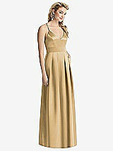 Front View Thumbnail - Venetian Gold Pleated Skirt Satin Maxi Dress with Pockets