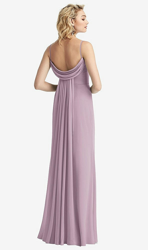 Front View - Suede Rose Shirred Sash Cowl-Back Chiffon Trumpet Gown