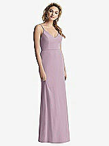 Rear View Thumbnail - Suede Rose Shirred Sash Cowl-Back Chiffon Trumpet Gown
