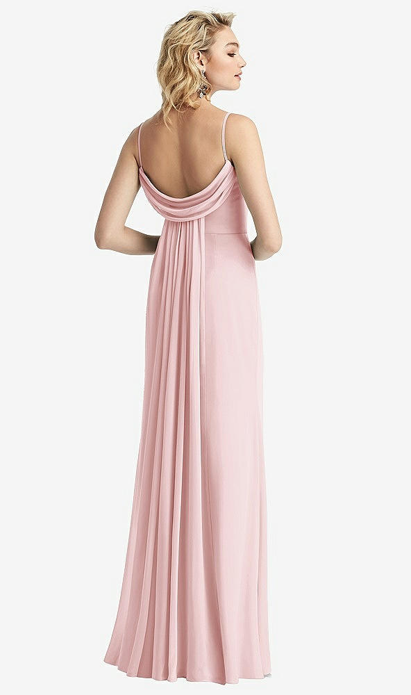 Front View - Ballet Pink Shirred Sash Cowl-Back Chiffon Trumpet Gown