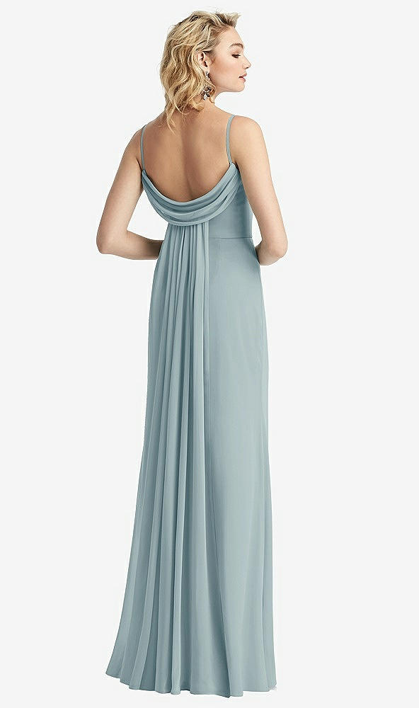 Front View - Morning Sky Shirred Sash Cowl-Back Chiffon Trumpet Gown