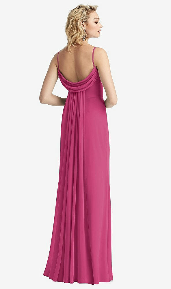 Front View - Tea Rose Shirred Sash Cowl-Back Chiffon Trumpet Gown