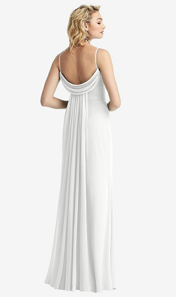 Front View - White Shirred Sash Cowl-Back Chiffon Trumpet Gown