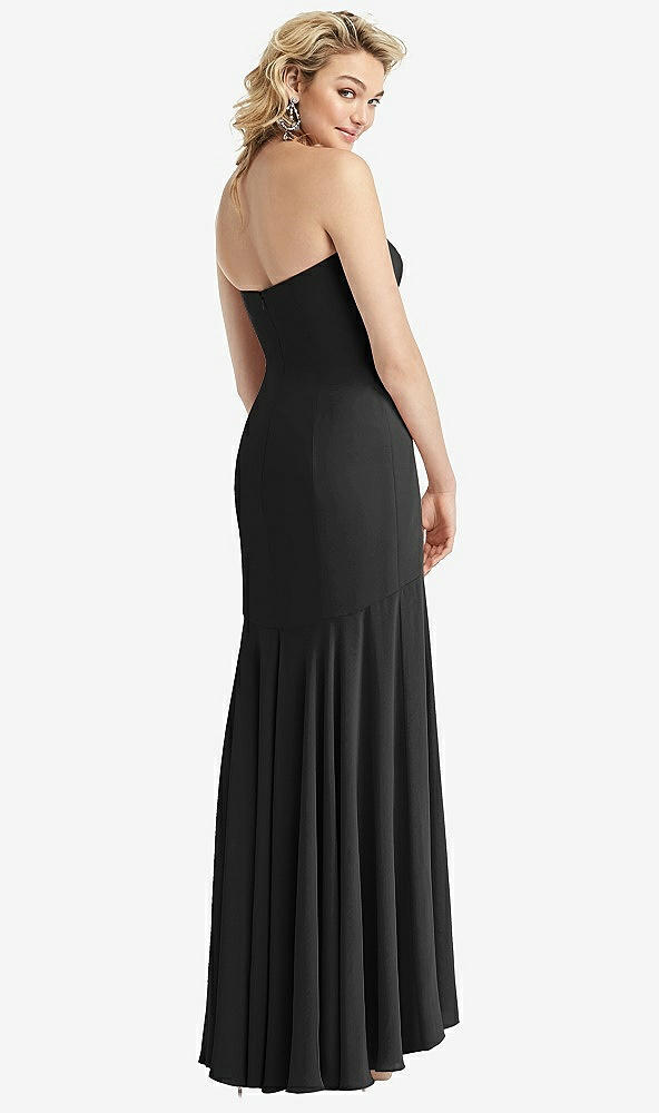 Back View - Black Strapless Sheer Crepe High-Low Dress
