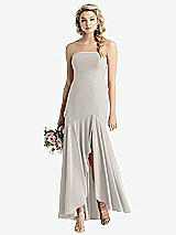 Front View Thumbnail - Oyster Strapless Sheer Crepe High-Low Dress