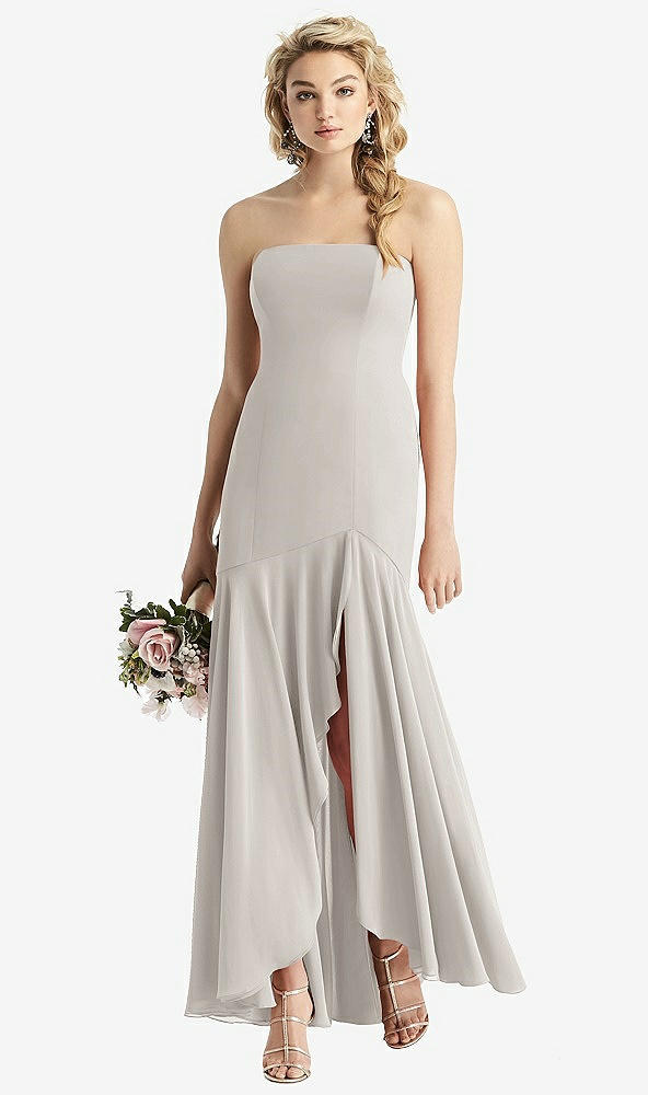 Front View - Oyster Strapless Sheer Crepe High-Low Dress