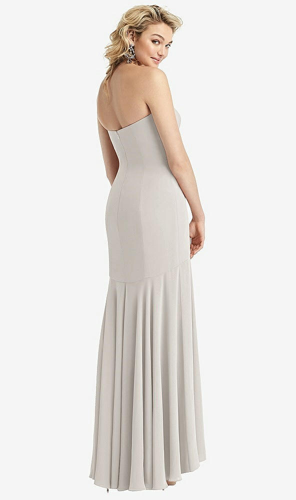Back View - Oyster Strapless Sheer Crepe High-Low Dress