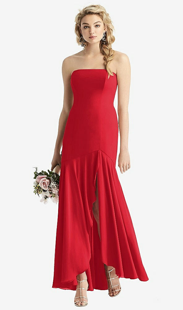 Front View - Parisian Red Strapless Sheer Crepe High-Low Dress