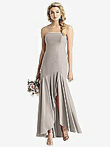 Front View Thumbnail - Taupe Strapless Sheer Crepe High-Low Dress