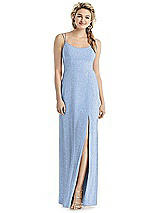 Front View Thumbnail - Cloudy Silver Shimmer Side Slit Cowl-Back Gown