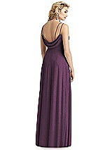Rear View Thumbnail - Aubergine Silver Shimmer Side Slit Cowl-Back Gown