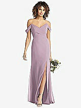 Front View Thumbnail - Suede Rose Off-the-Shoulder Criss Cross Bodice Trumpet Gown