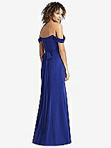 Rear View Thumbnail - Cobalt Blue Off-the-Shoulder Criss Cross Bodice Trumpet Gown