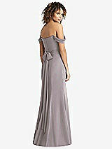 Rear View Thumbnail - Cashmere Gray Off-the-Shoulder Criss Cross Bodice Trumpet Gown