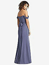Rear View Thumbnail - French Blue Off-the-Shoulder Criss Cross Bodice Trumpet Gown