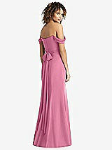 Rear View Thumbnail - Orchid Pink Off-the-Shoulder Criss Cross Bodice Trumpet Gown