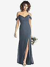 Front View Thumbnail - Silverstone Off-the-Shoulder Criss Cross Bodice Trumpet Gown