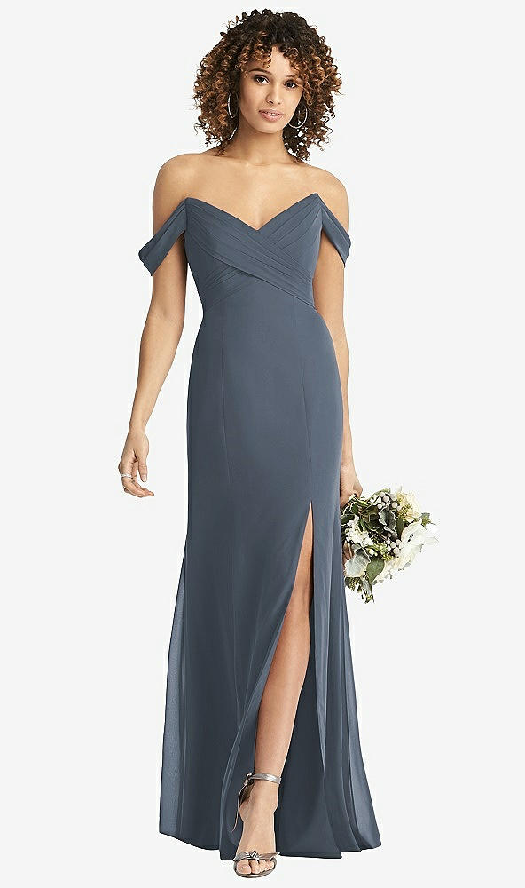 Front View - Silverstone Off-the-Shoulder Criss Cross Bodice Trumpet Gown