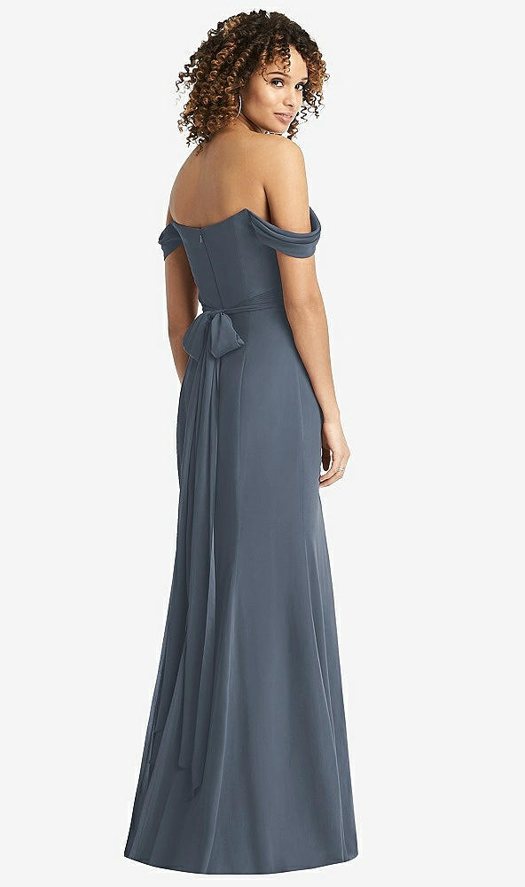Back View - Silverstone Off-the-Shoulder Criss Cross Bodice Trumpet Gown