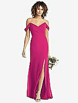 Front View Thumbnail - Think Pink Off-the-Shoulder Criss Cross Bodice Trumpet Gown