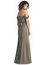 Front View Thumbnail - Mocha Gold Shimmer Off-the-Shoulder Gown with Sash
