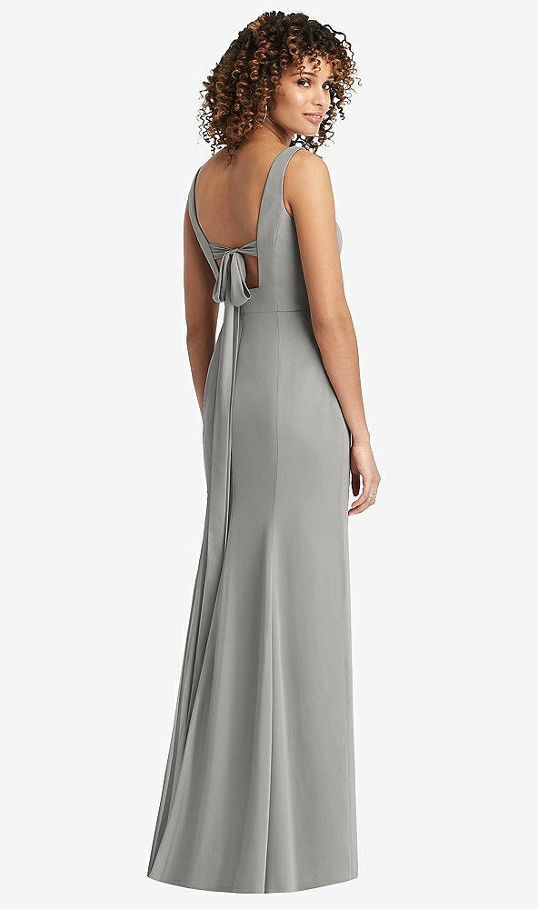Front View - Chelsea Gray Sleeveless Tie Back Chiffon Trumpet Gown