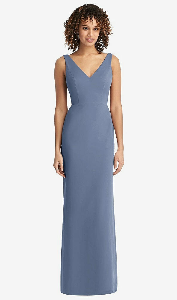 Back View - Larkspur Blue Sleeveless Tie Back Chiffon Trumpet Gown