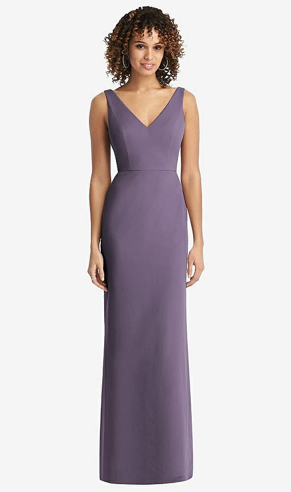Back View - Lavender Sleeveless Tie Back Chiffon Trumpet Gown