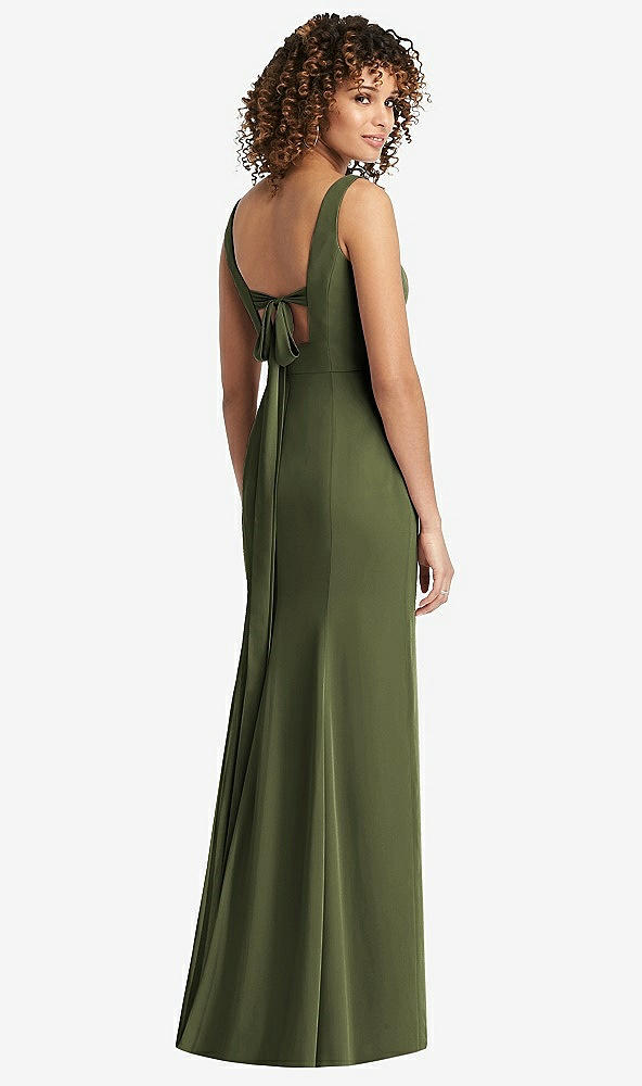 Front View - Olive Green Sleeveless Tie Back Chiffon Trumpet Gown