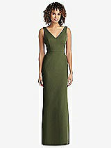 Rear View Thumbnail - Olive Green Sleeveless Tie Back Chiffon Trumpet Gown