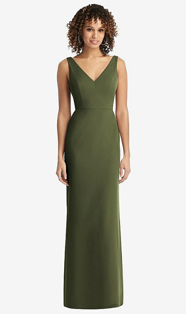 Back View - Olive Green Sleeveless Tie Back Chiffon Trumpet Gown