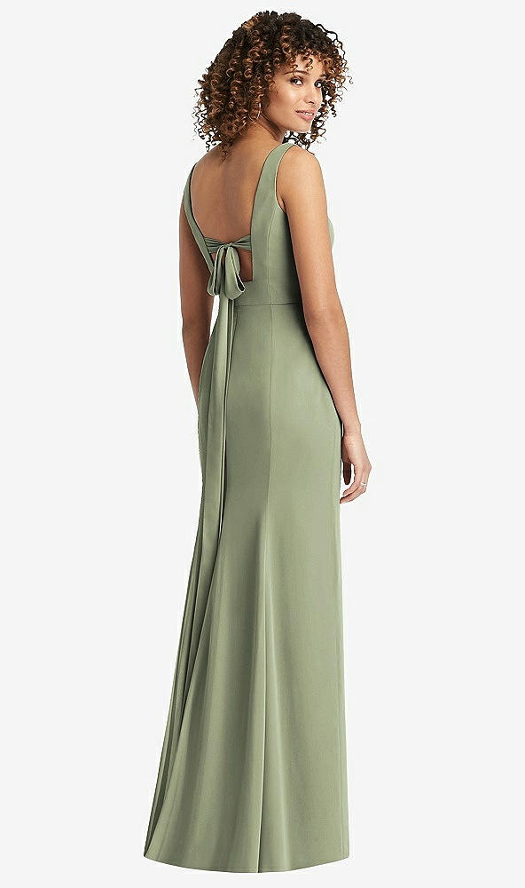 Front View - Sage Sleeveless Tie Back Chiffon Trumpet Gown